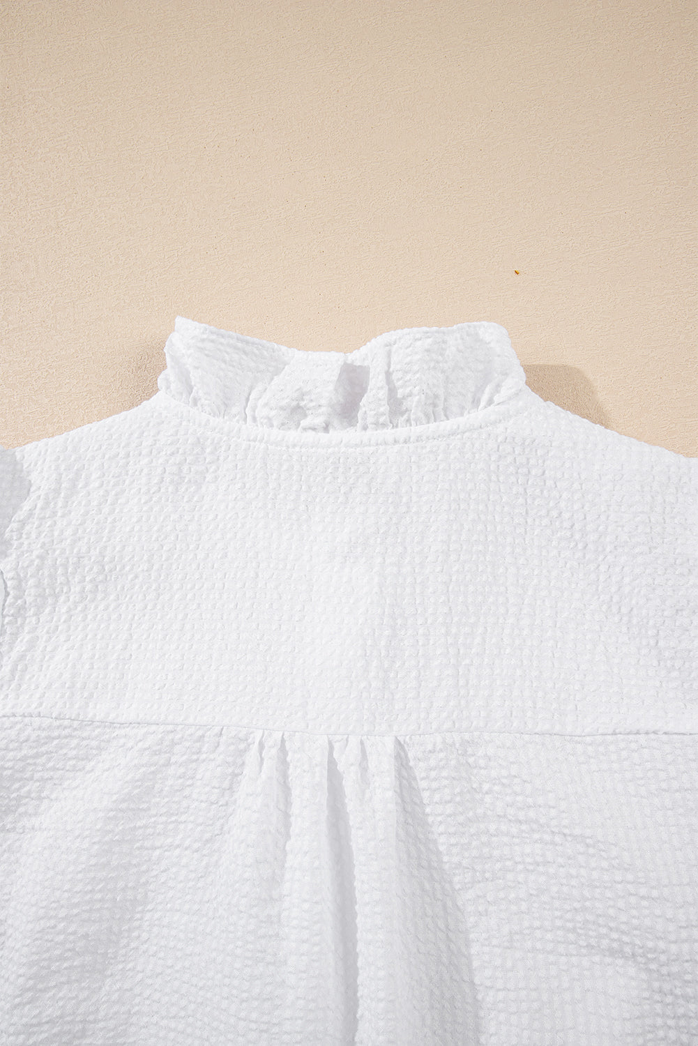 White Striped Ruffle Short Bubble Sleeve Shirt