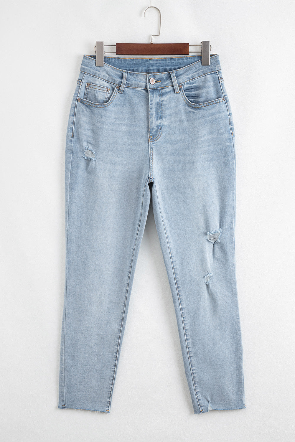 Beau Blue Mid Rise Ankle-Length Distressed Skinny Jeans