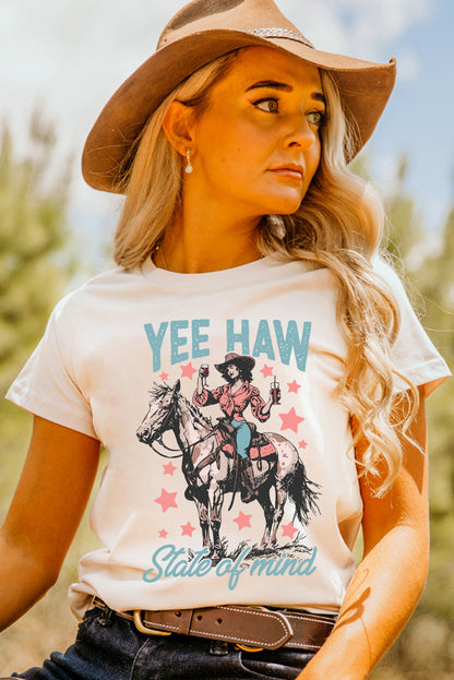 White YEE HAW State of mind Cowgirl Graphic Western Fashion Tee