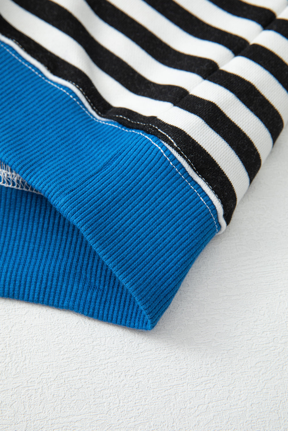 White Stripe Striped Contrast Ribbed Trim Crossed Stitch Drop Shoulder Sweatshirt