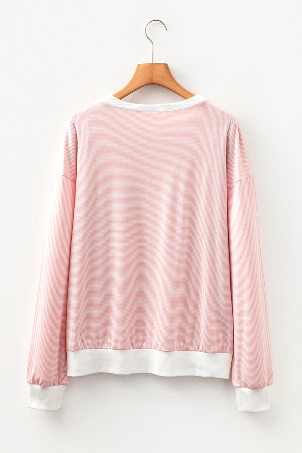 Pink Stripe Contrast Edge Patchwork Long Sleeve Top