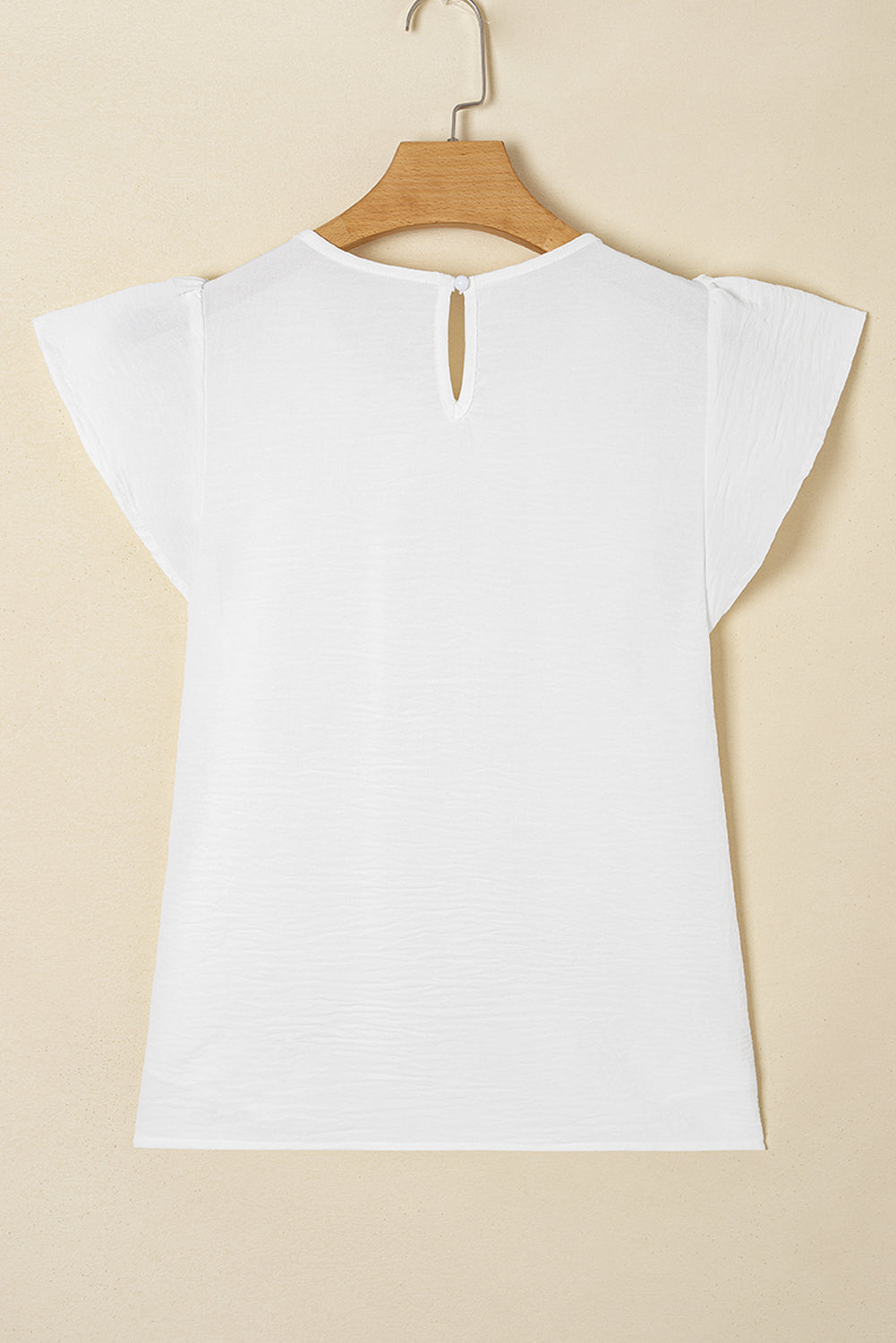 White Flounce Sleeve Pleated Textured Blouse