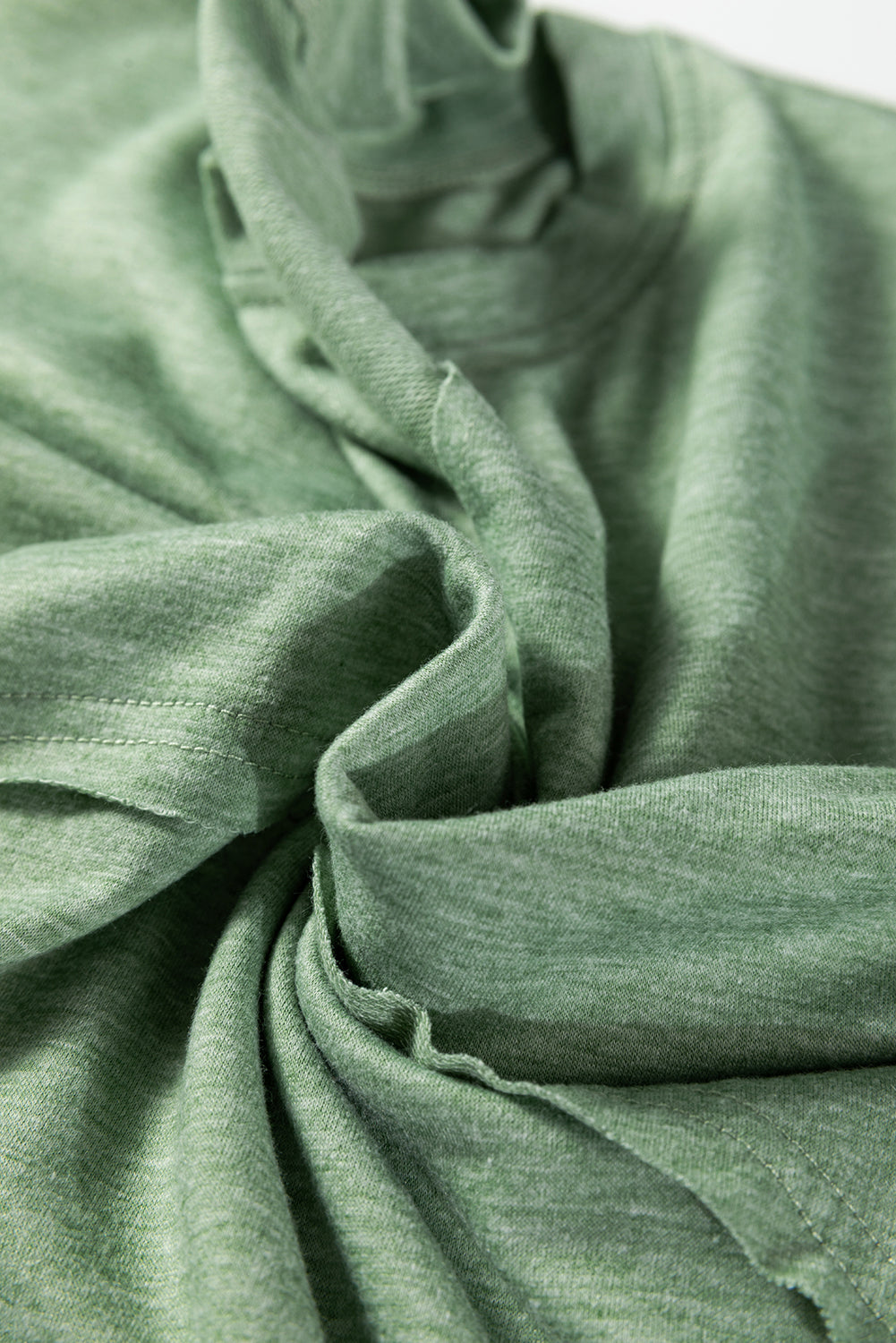 Smoke Green Notched Neck Terry Raw Hem Long Sleeve Top