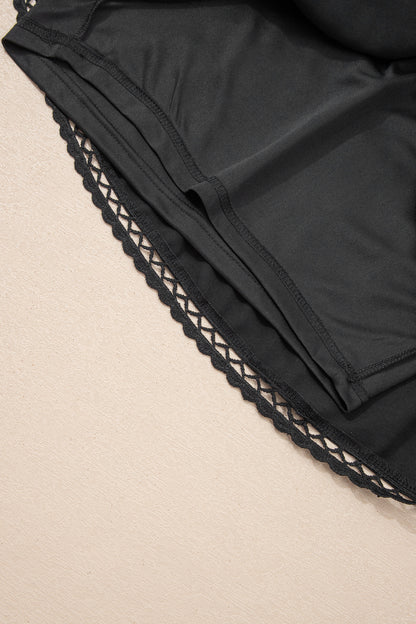 Black Plus Size Frilled Elastic Waist Lace Trim Boho Ruffled Shorts