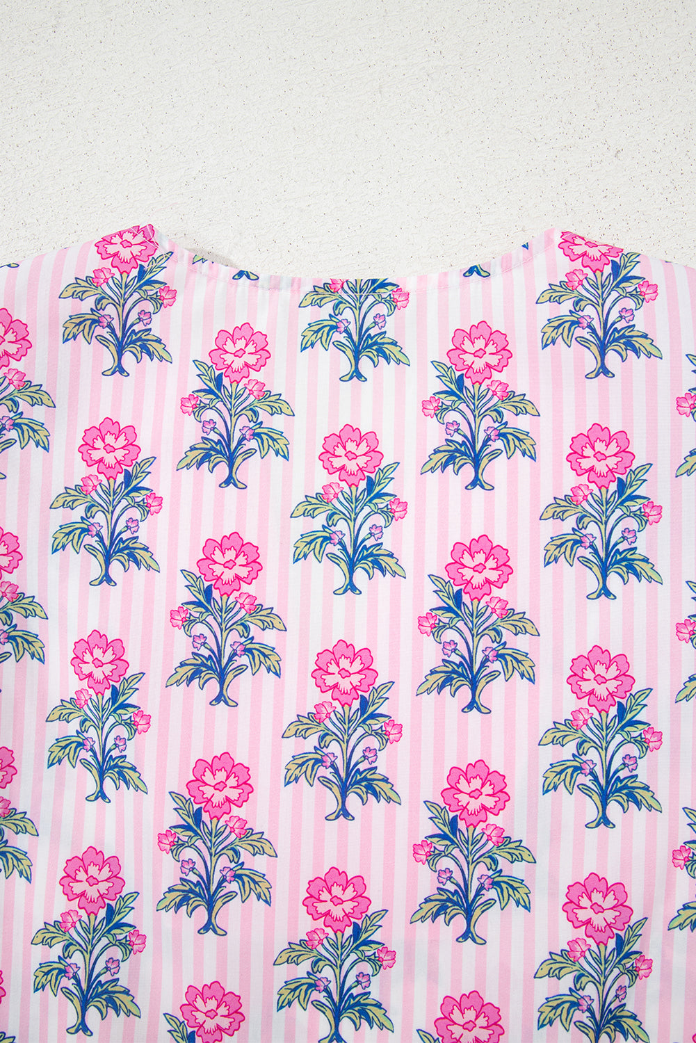 Rose Floral Striped Print Contrast Patchwork Ruffle Hem Blouse