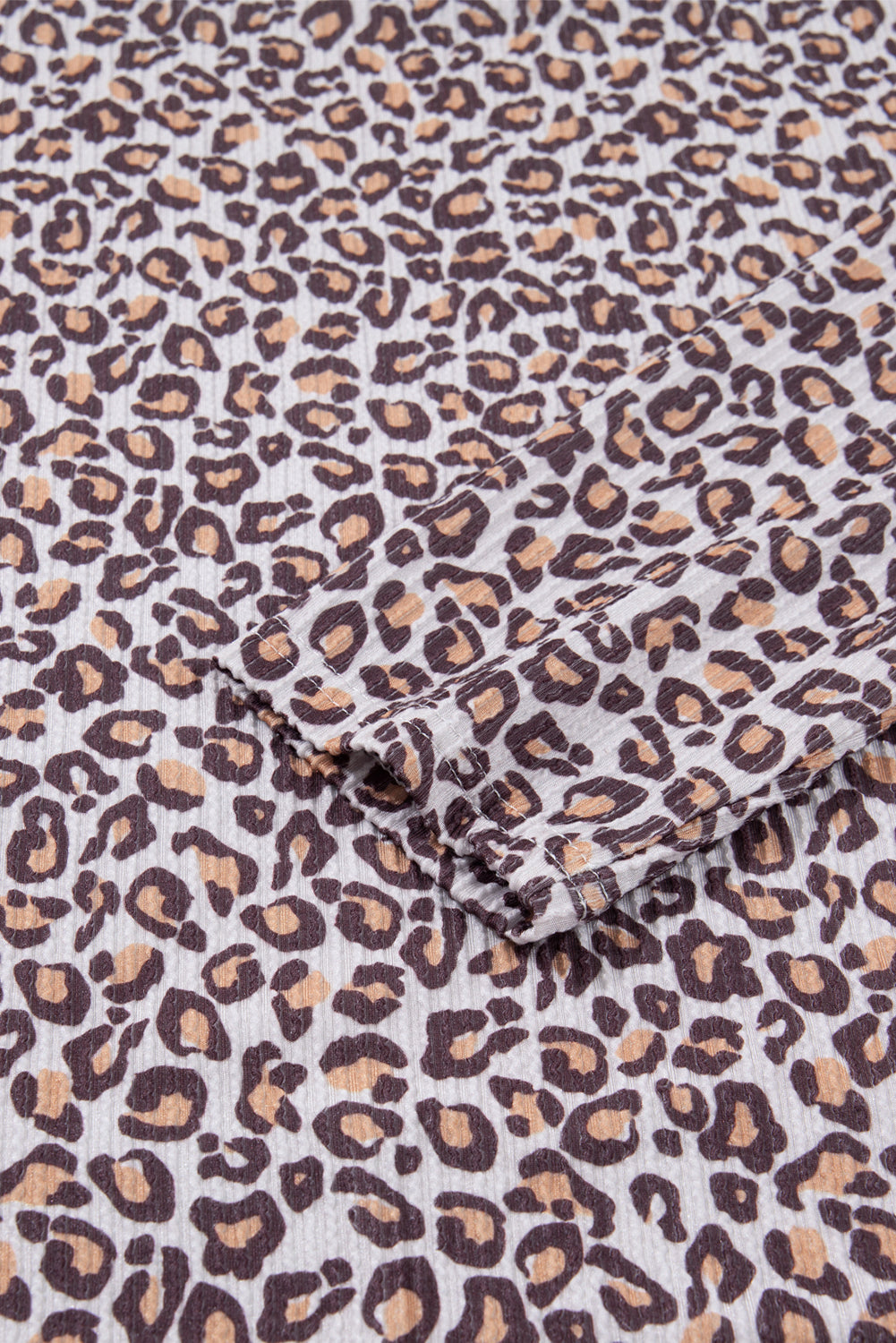 Khaki Leopard Ribbed Long Sleeve Top Drawstring Shorts 2pcs Outfit