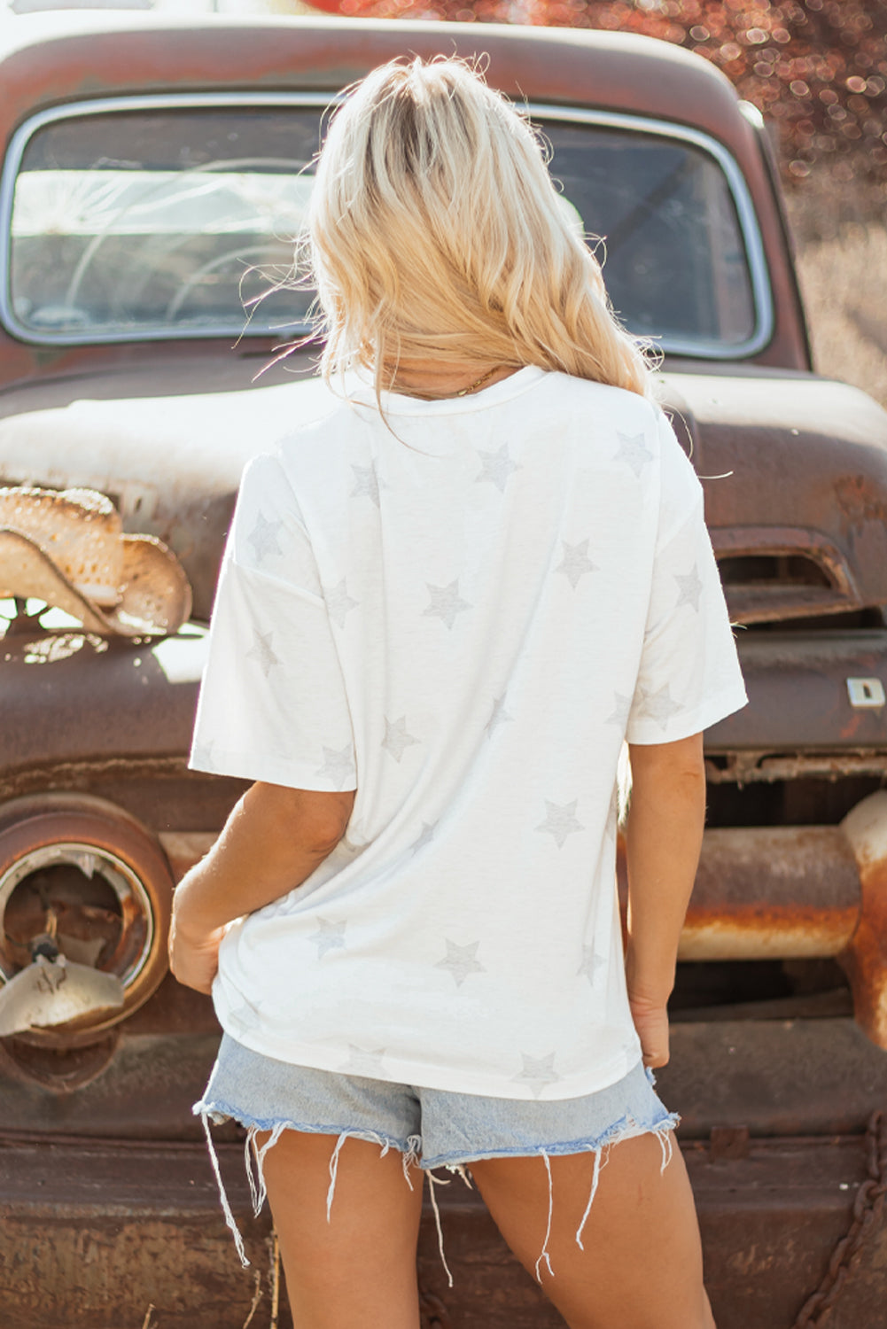 Khaki Patriotic Flag Bow Graphic Starry Round Neck T Shirt