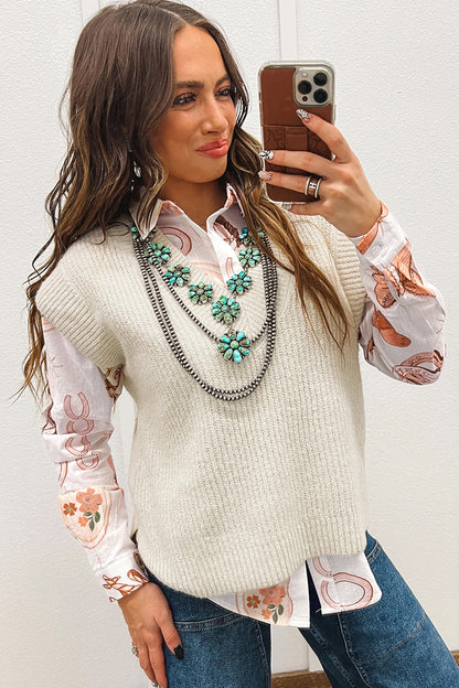 White Rodeo Cowgirl Print Western Button up Shirt