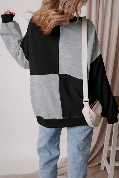 Color black Colorblock Henley High Low Oversize Sweatshirt