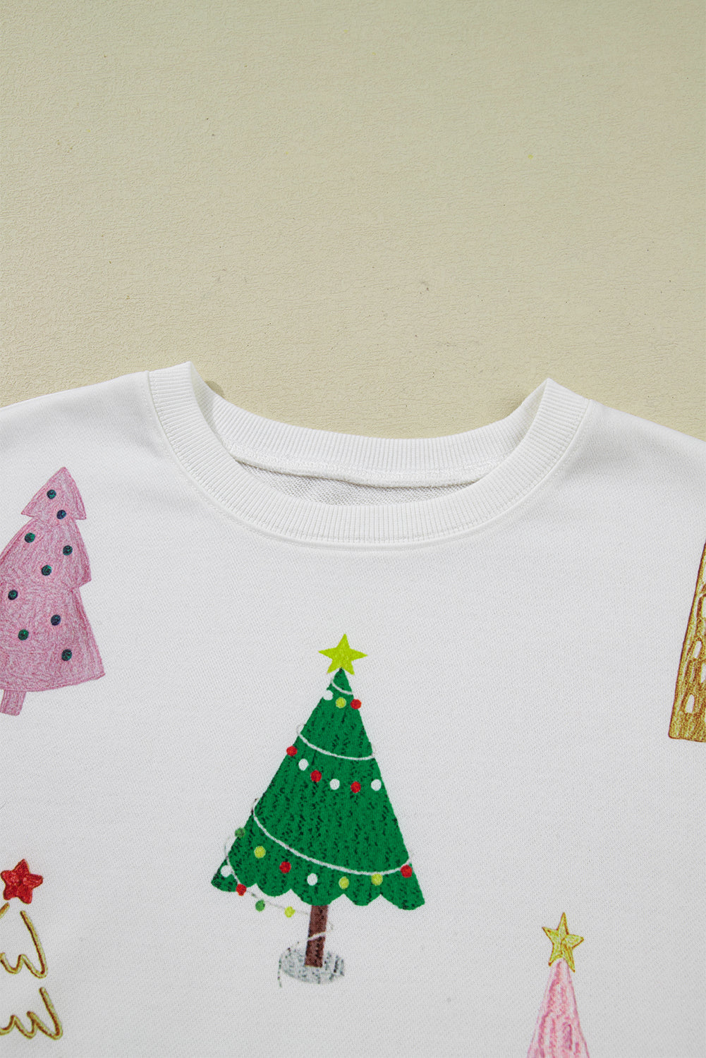 White Stripe Multi Christmas Tree Long Sleeve Top and Shorts 2pcs Lounge Set