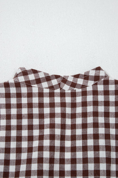 Coffee Plaid Print Full Zipper Cinched Waist Fit Flare Sleeveless Maxi Dress