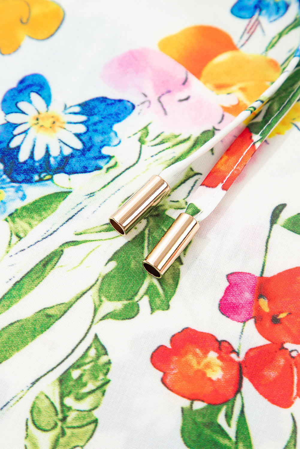 White Floral Print Ruffle Tiered Sleeve Split V Neck Blouse