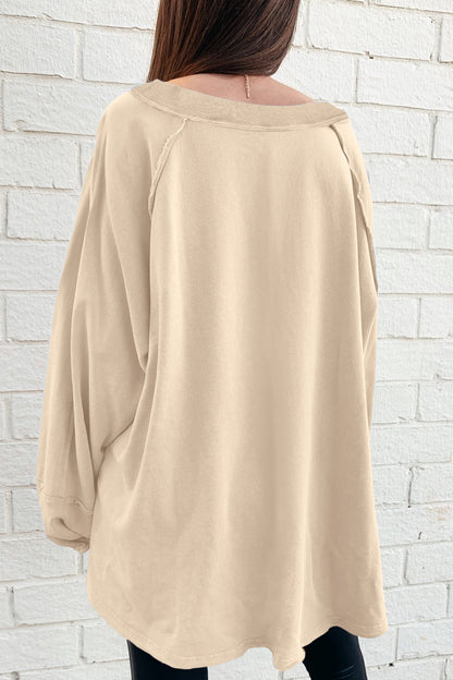 Orchid Petal Solid Color Raw Seam Patchwork Baggy Sweatshirt