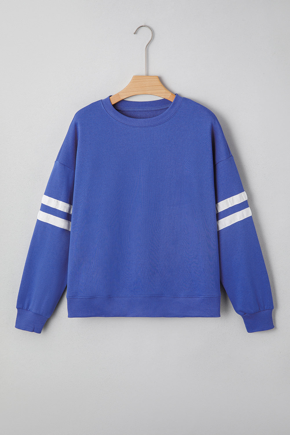 Sky Blue Varsity Striped Detail Drop Shoulder Oversized Sweatshirt
