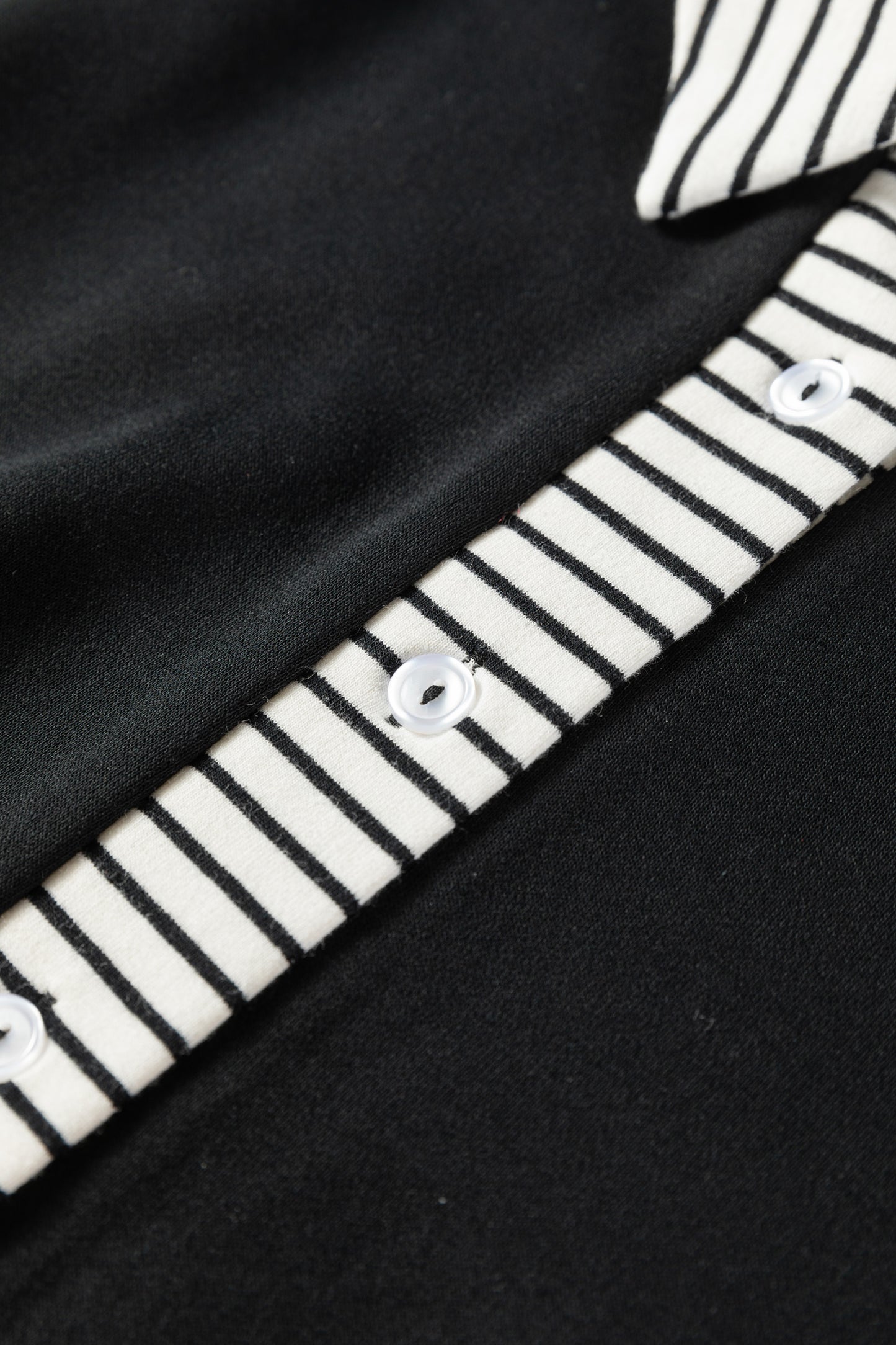 Black Plus Size Striped Cuffs Polo Collar Patchwork Long Sleeve Ruffle Hem Dress