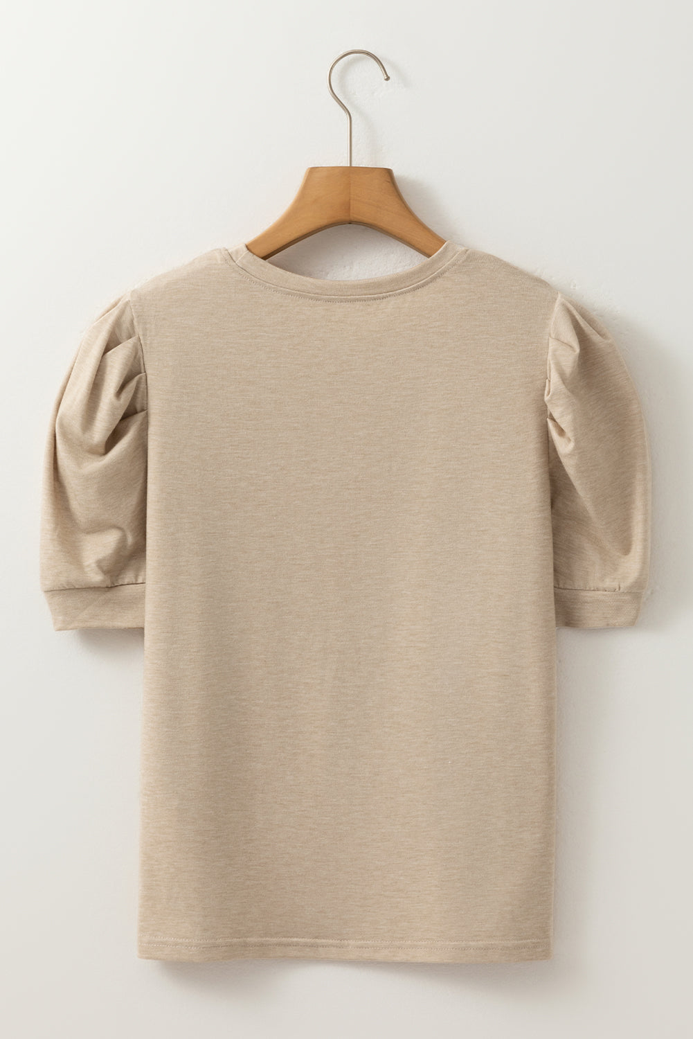 Parchment Solid Color Ruched Puff Sleeve T Shirt