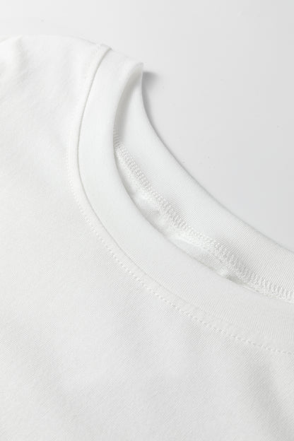 White Leopard Bow Embroidered Cotton Round Neck T Shirt