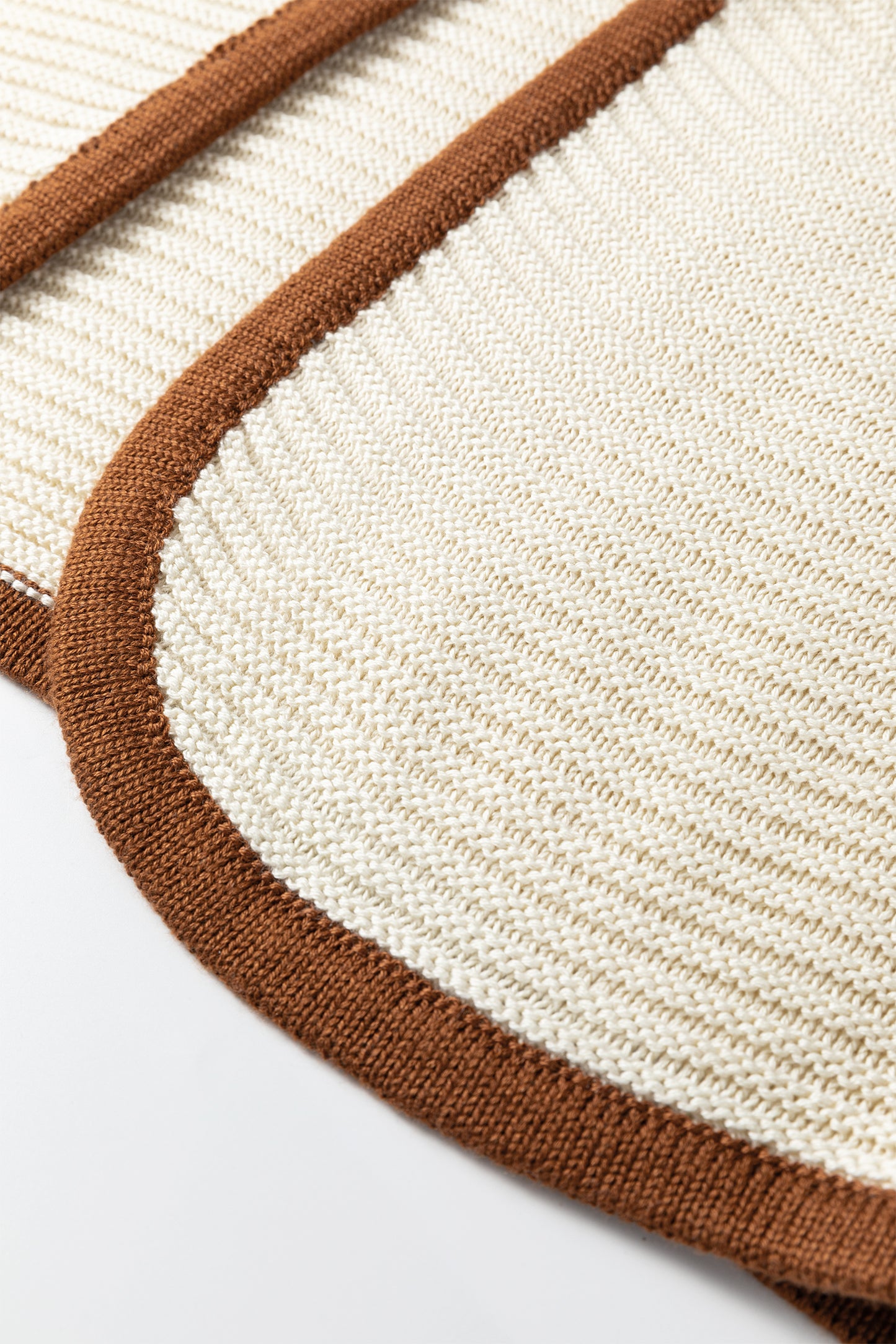 White Horizontal Ribbed Knit Contrast Trim Ties Front Sweater Vest