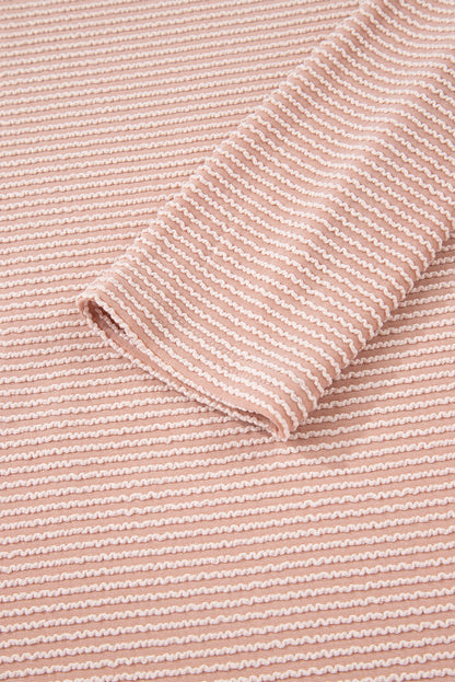 Pale Chestnut Horizontal Twist Ribbed Drawstring Cowl Neck Knit Top