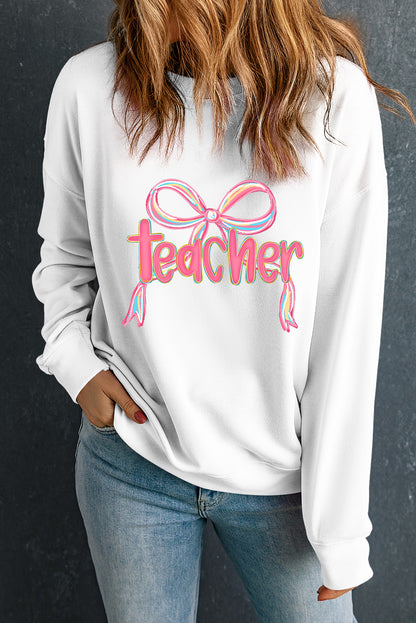 White Teacher Bow PNG Graphic Pullover Sweatshirt