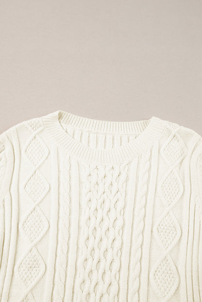 White Cable Knit Cropped Sweater