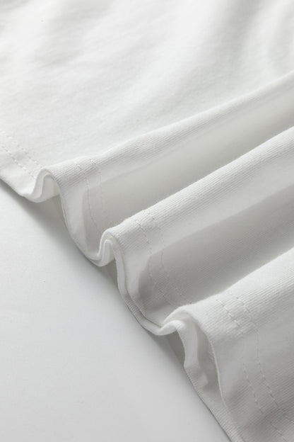 White Leopard Bow Embroidered Cotton Round Neck T Shirt