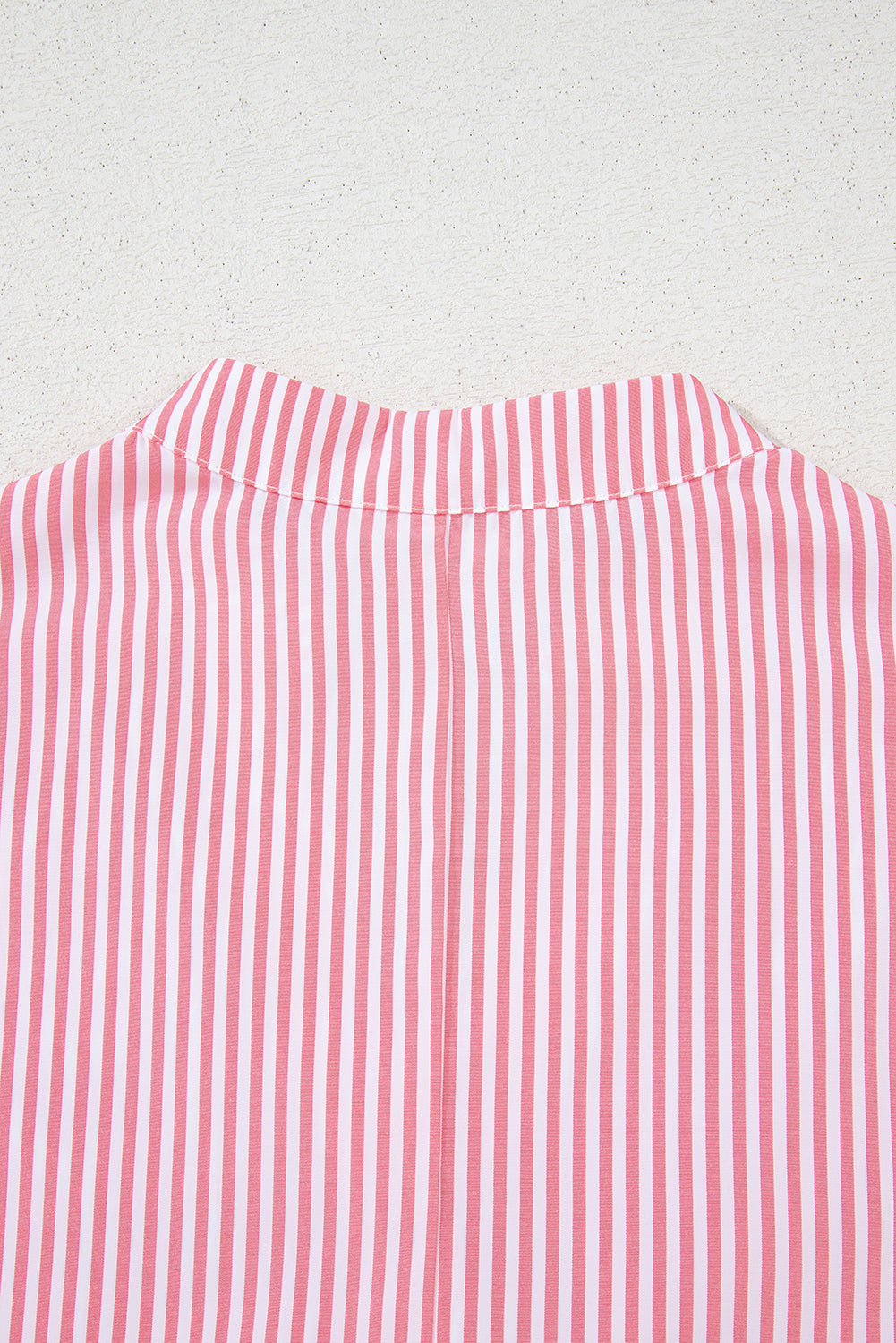 Pink Stripe Notched Neck Frilled Short Puff Sleeve Blouse