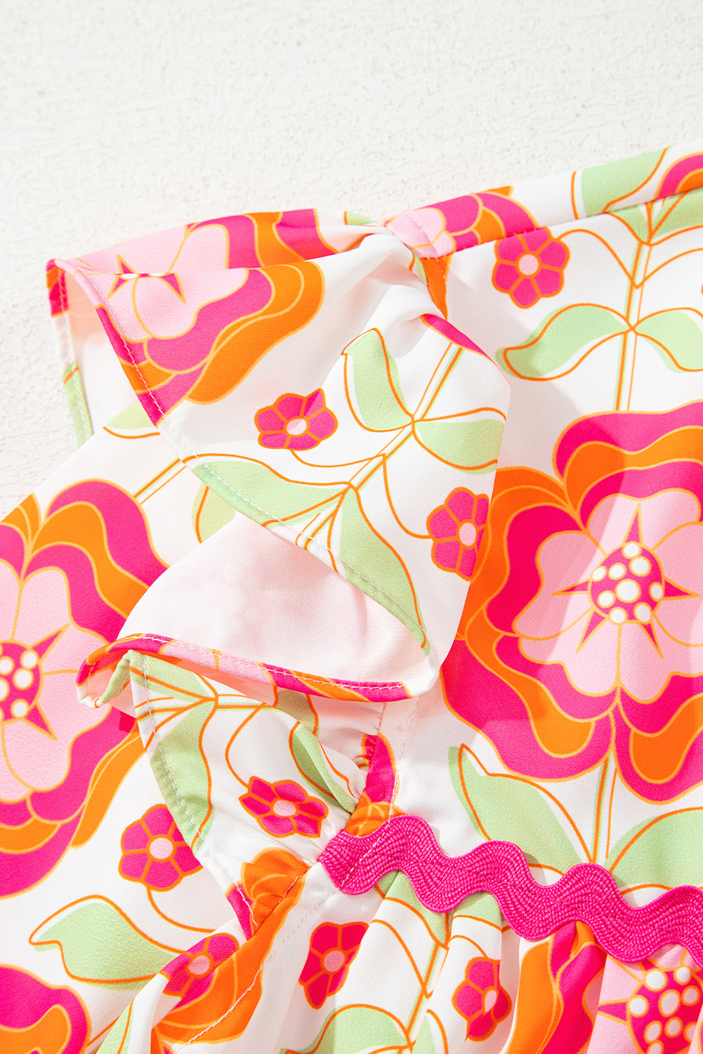 Rose Floral Printed Ruffled Long Sleeve Blouse