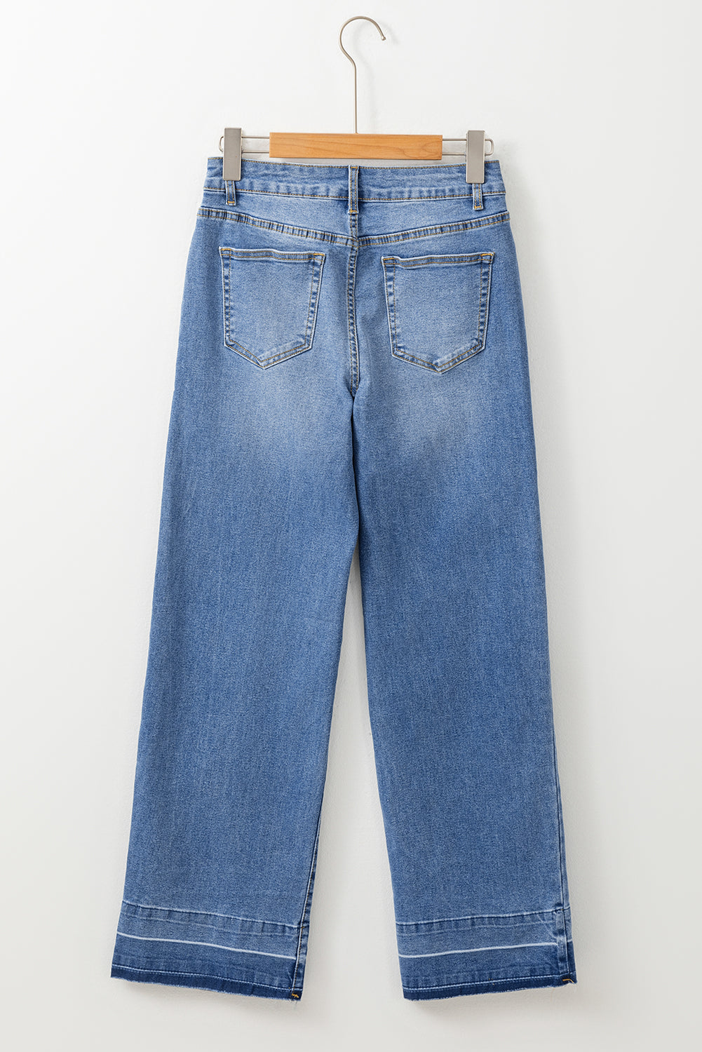 Sail Blue Raw Hem Unique Cuffs Straight High Rise Loose Jeans