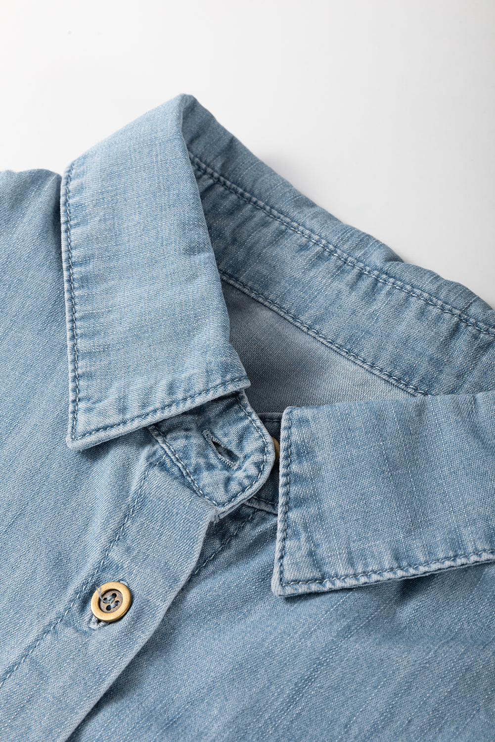 Dusk Blue Folded Short Sleeve Patched Pocket Denim Shirt