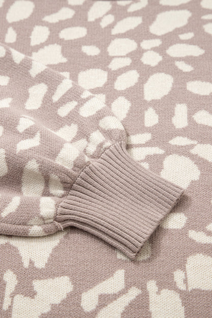 Gray Leopard Spots Pattern Ribbed Trim Drop Shoulder Sweater