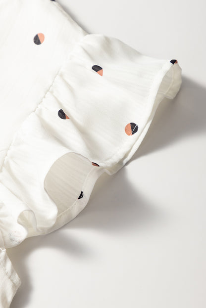 White Polka Dot Print Ruffled Shoulder V Neck Tank Top