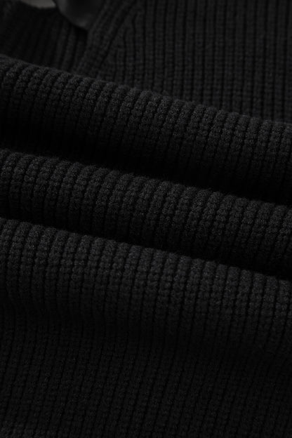 Black Ribbed Knit Ribbon Knot Backless Drop Shoulder Sweater