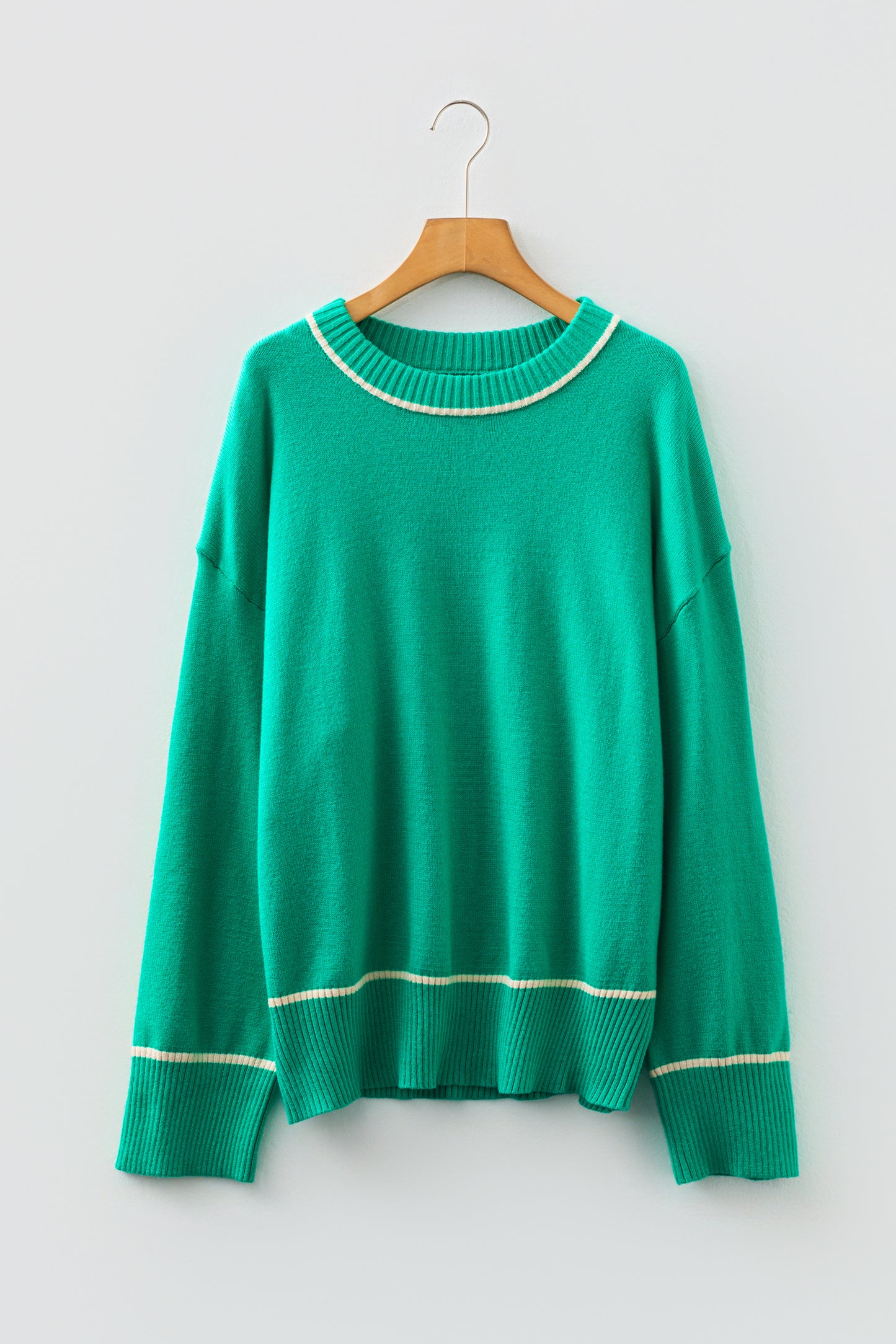 Sea Green Contrast Detail Drop Shoulder Baggy Sweater