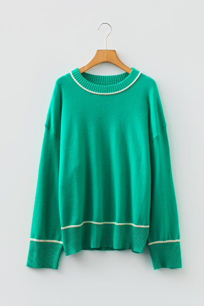 Sea Green Contrast Detail Drop Shoulder Baggy Sweater