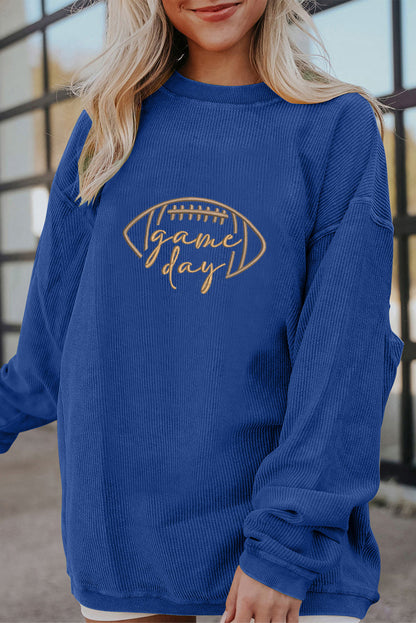 Apricot Rugby Game Day Embroidered Corduroy Sweatshirt