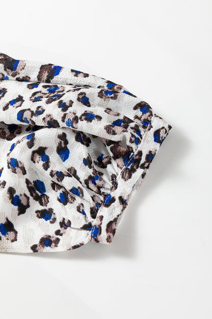 Multicolour Leopard Print V Neck Button Detail Long Sleeve Mini Dress