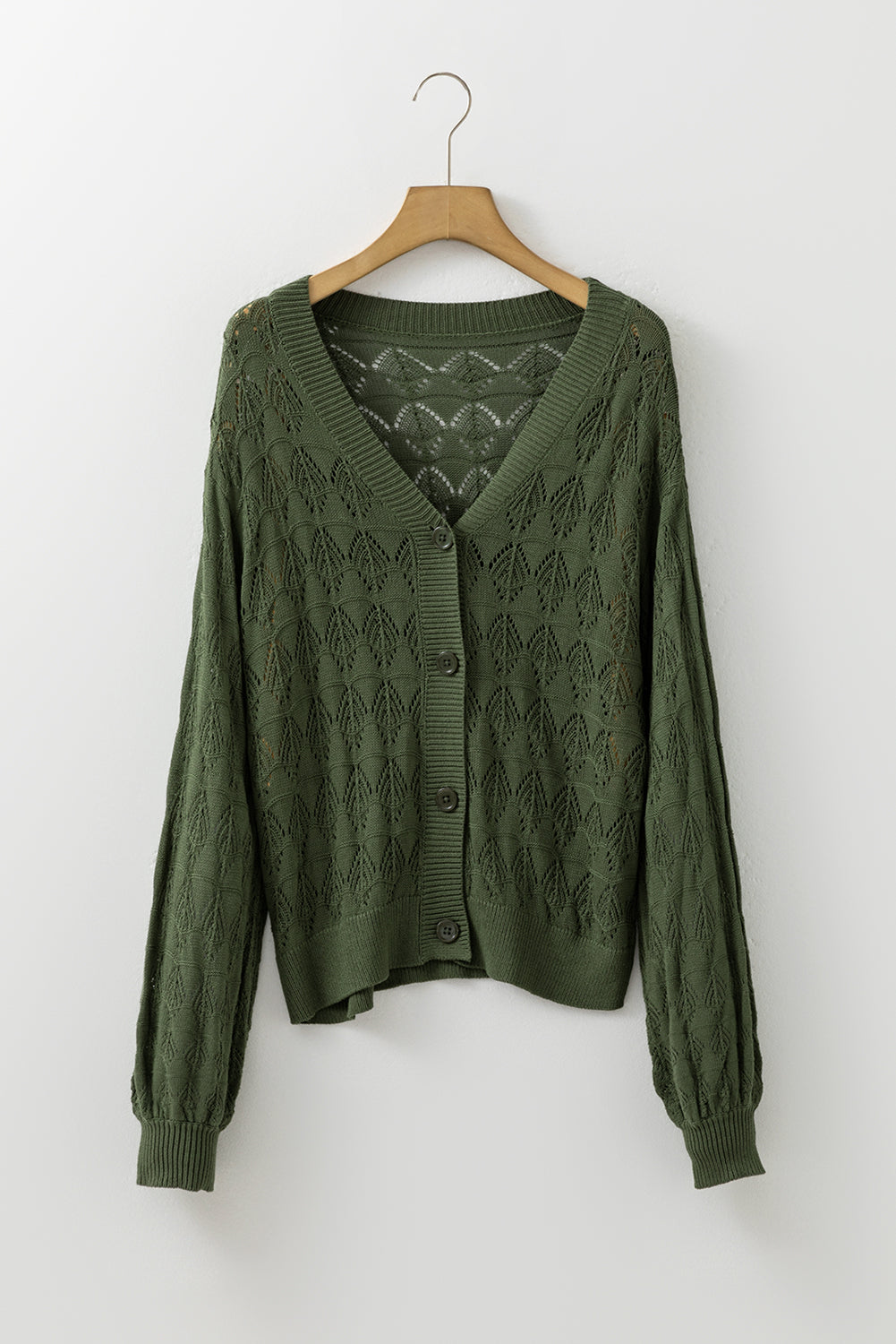 Green Lightweight Buttoned Front Crochet Cardigan