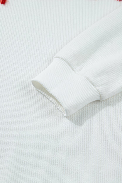 White Merry Tinsel Letter Embroidery Ribbed Drop Shoulder Sweatshirt