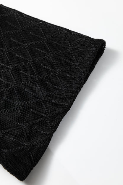 Sky Blue Pointelle Rhombus Knit Plus Size V Neck Loose Top