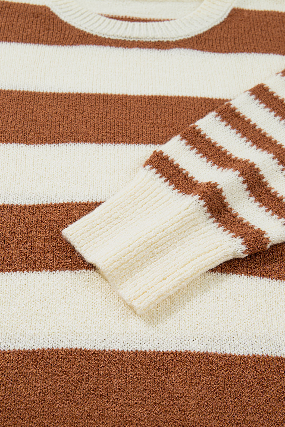 Brown Stripe Drop Shoulder Sleeve Patchwork Baggy Sweater