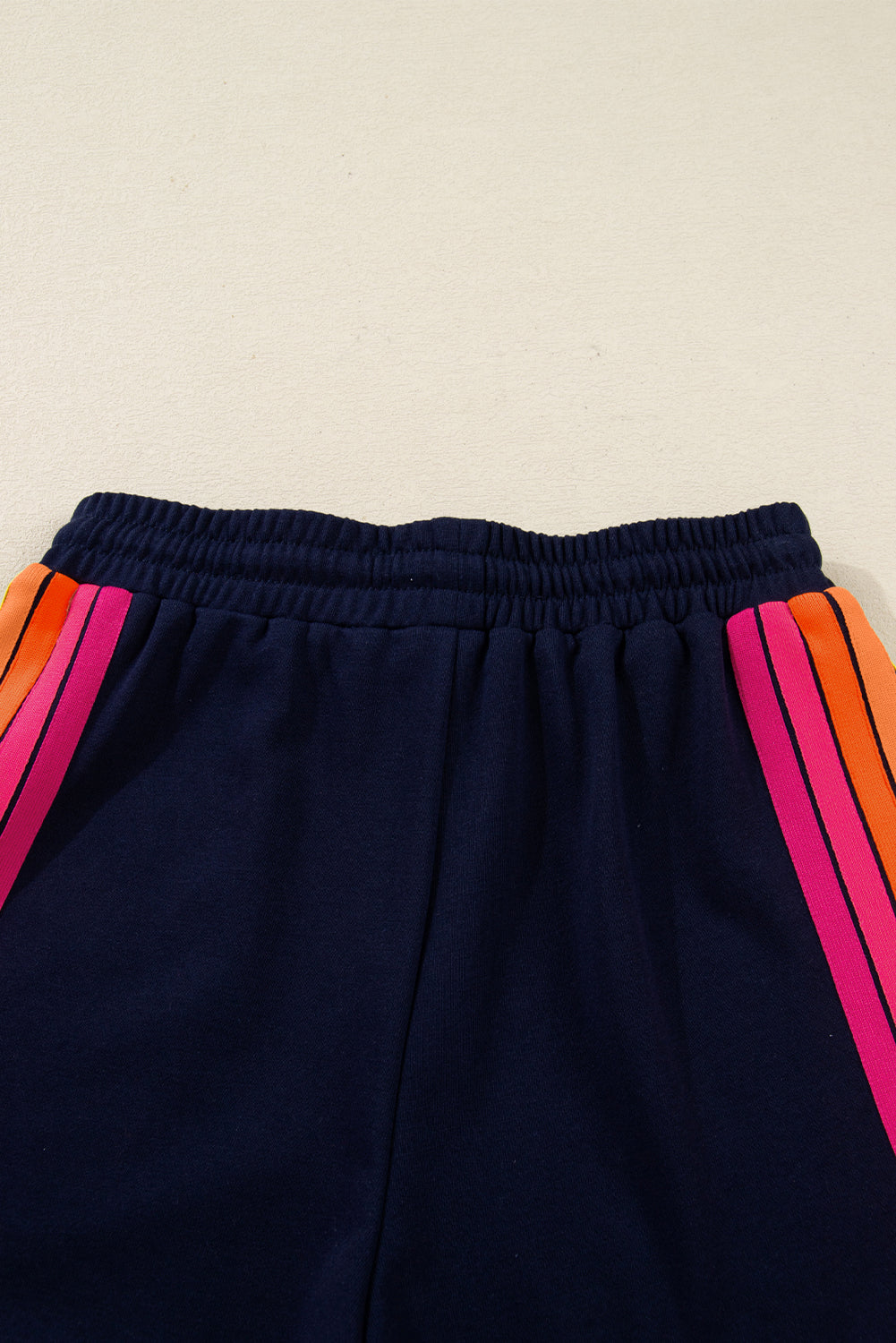 Bluing Colorful Striped Accent Varsity Long Sleeve Pullover and Shorts Matching Set
