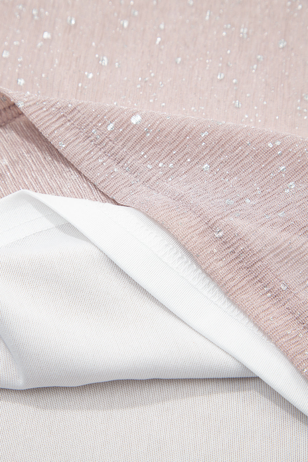 Light Pink V Neck Sequin Plisse Long Sleeve Blouse