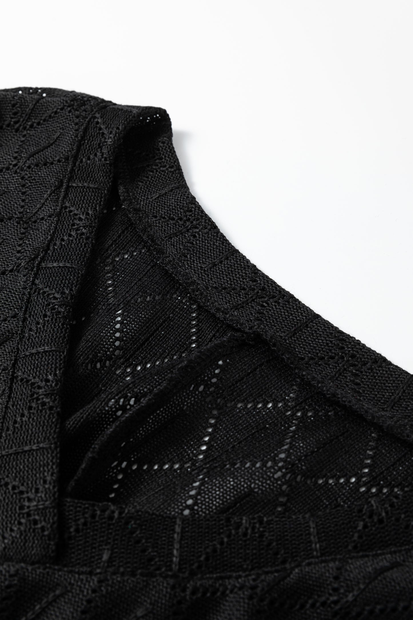 Sky Blue Pointelle Rhombus Knit Plus Size V Neck Loose Top