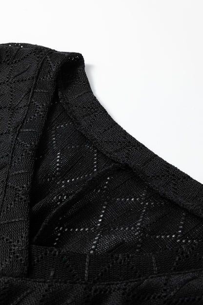 Sky Blue Pointelle Rhombus Knit Plus Size V Neck Loose Top