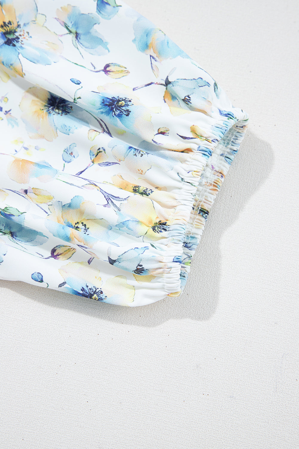 Sky Blue Stripe Floral Three Quarter Sleeves Patchwork Drop Shoulder Top