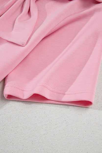 Pink Bow Applique Half Sleeve T-shirt