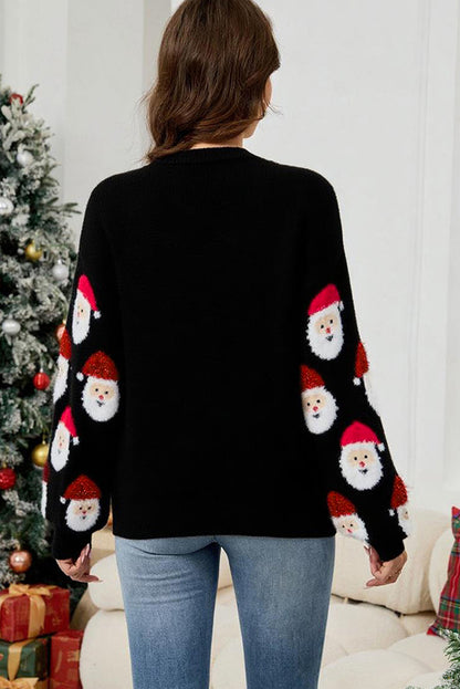 Pink Christmas Santa Claus Pattern Button V Neck Sweater Cardigan