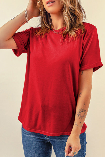Wisteria Casual Plain Crew Neck Tee