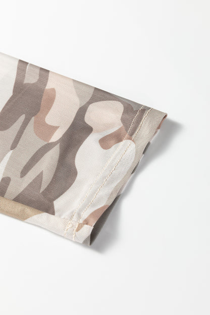 Green Plus Size Western Camo Print Mesh Long Sleeve Top